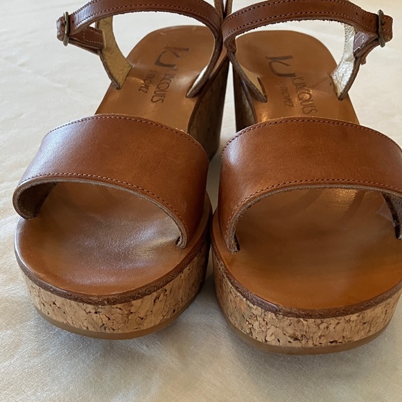 K.Jacques Tan Leather Wedge Sandals - Picture 6 of 7